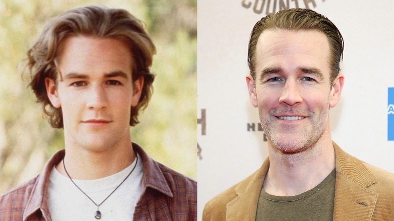 James Van Der Beek smiling as Dawson and as an adult