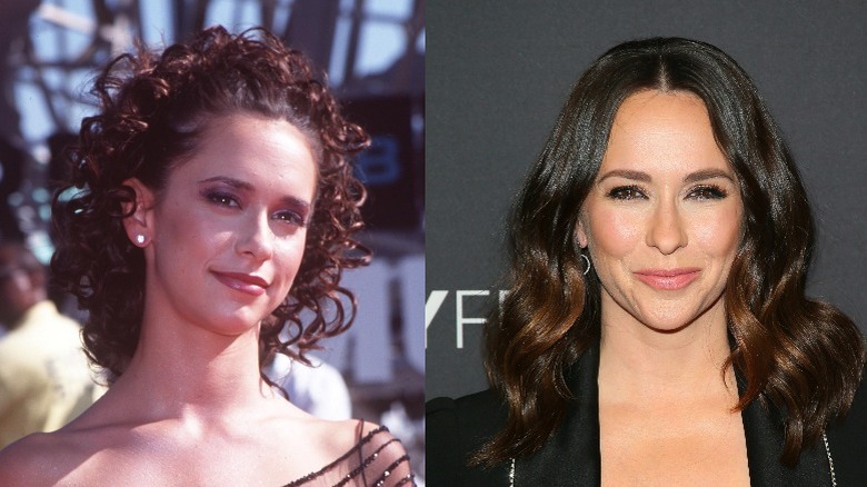 Jennifer Love Hewitt posing as an adolescent and smiling as an adult