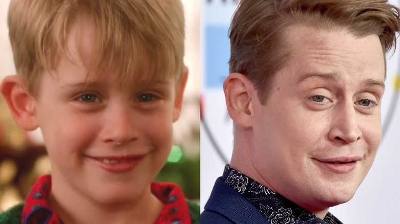 Macauley Culkin smiling as Kevin McCallister, and as an adult