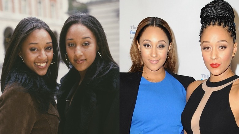 Tia and Tamera Mowry smiling, then and now