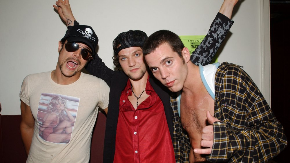 Johnny Knoxville, Bam Margera and Steve-O pose for cameras