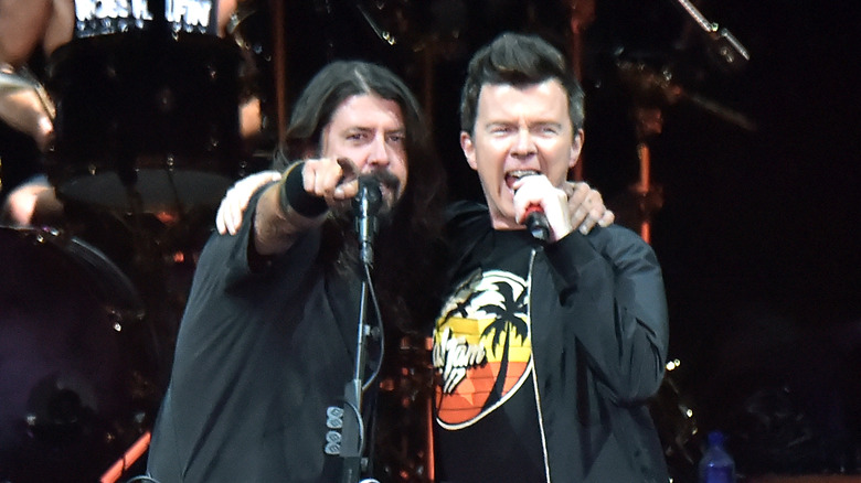 Dave Grohl and Rick Astley performing