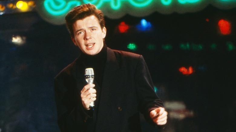 Rick Astley performing in the 1980s