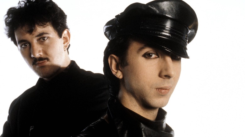 David Ball and Marc Almond of Soft Cell posing in front of white background