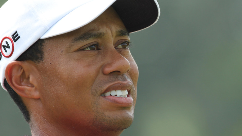 Tiger Woods grimacing