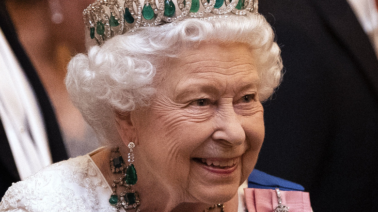 Queen Elizabeth talks to guests