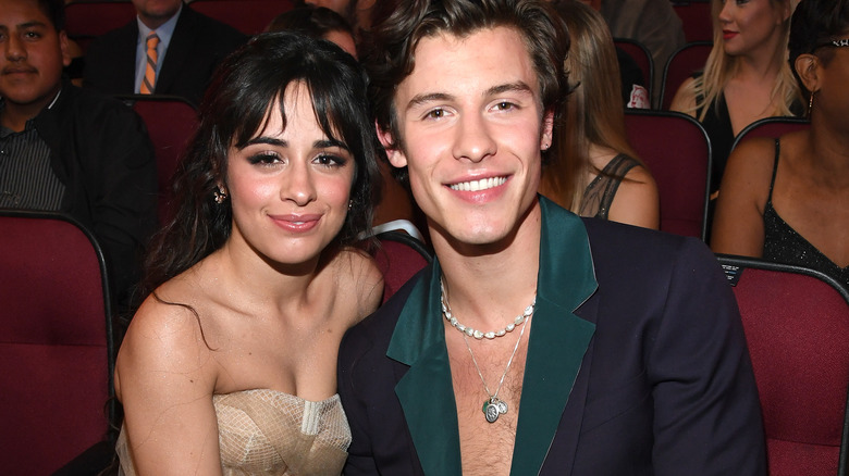 Camila Cabello and Shawn Mendes smile at an award show