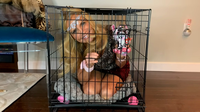 Kristin Chenoweth in a cat cage