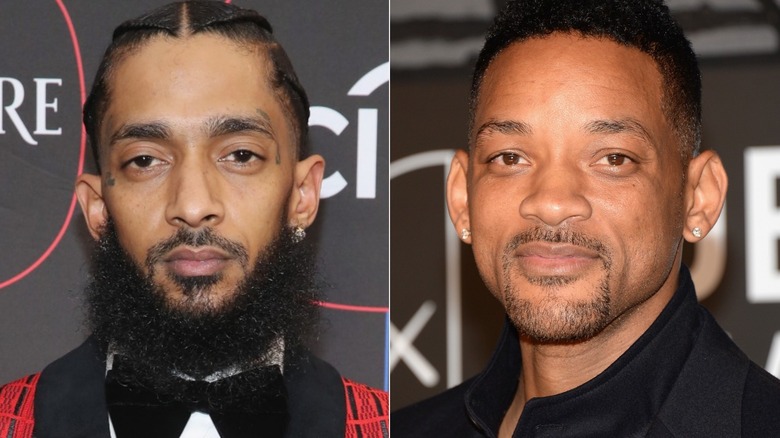 Nipsey Hussle and Will Smith split image