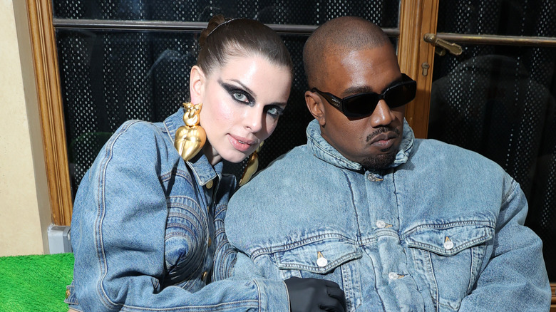 Julia Fox, Kanye west wearing denim outfits