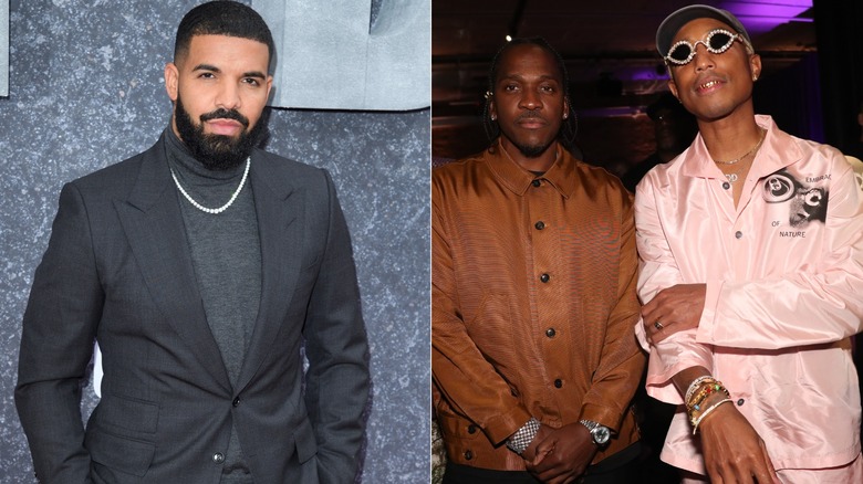 Drake; Pusha T and Pharrell Williams split image