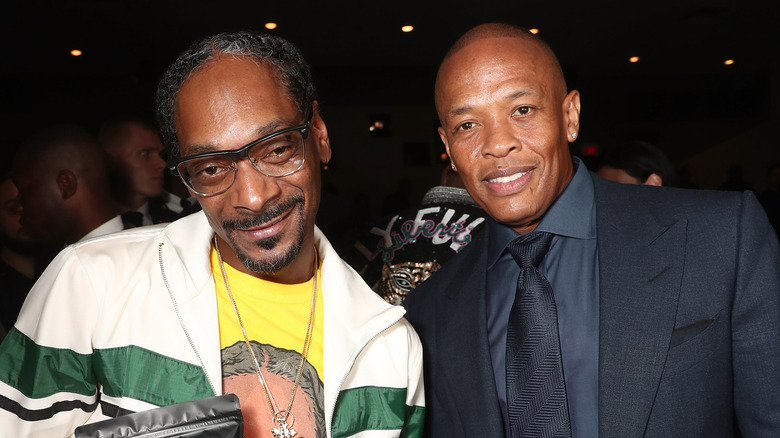 Snoop Dogg and Dr. Dre smiling together