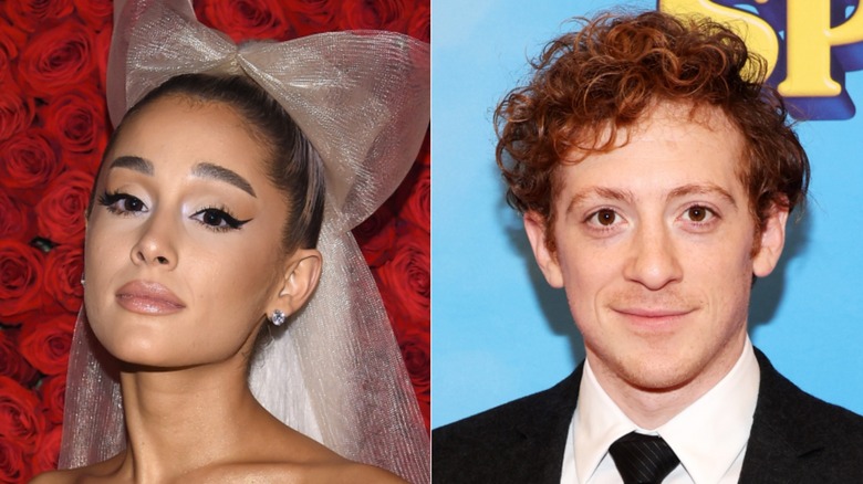 Ariana Grande and Ethan Slater posing split image