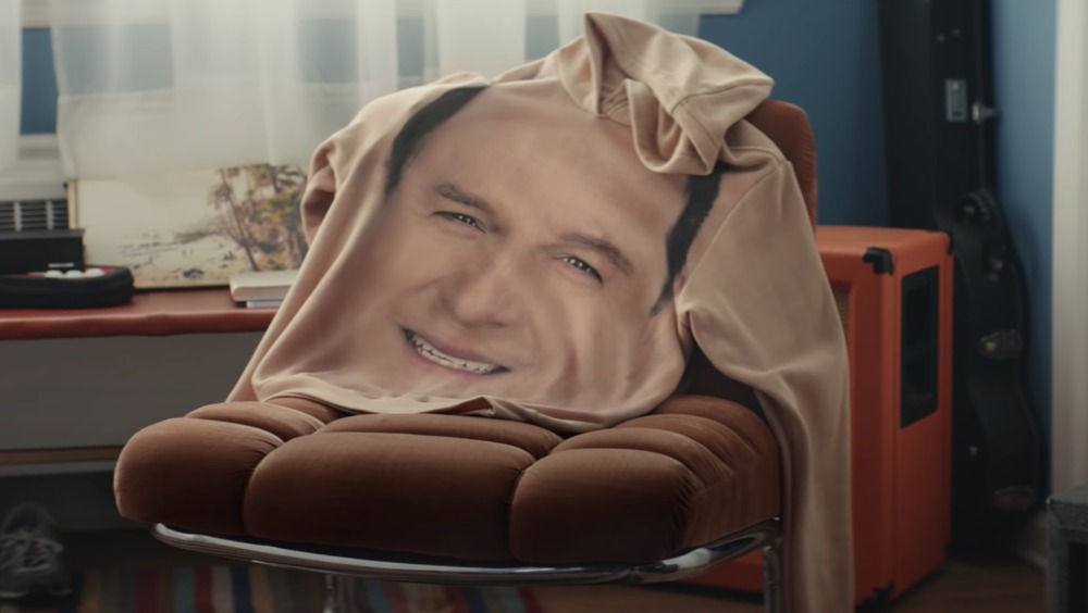 Jason Alexander's face on a hoodie in Tide's Super Bowl commercial