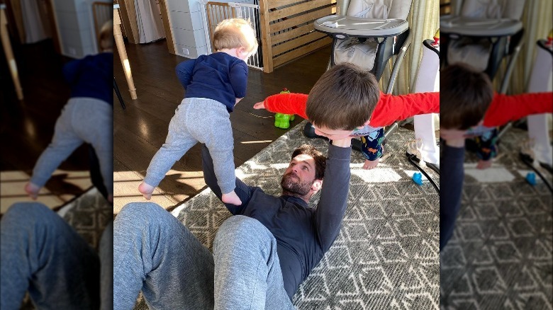 Mike Fisher at home with his and Carrie Underwood's children