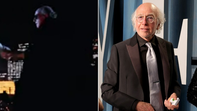 Larry David from behind, cloaked/posing, split image