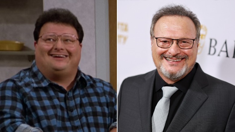 Wayne Knight Newman smiling, split image