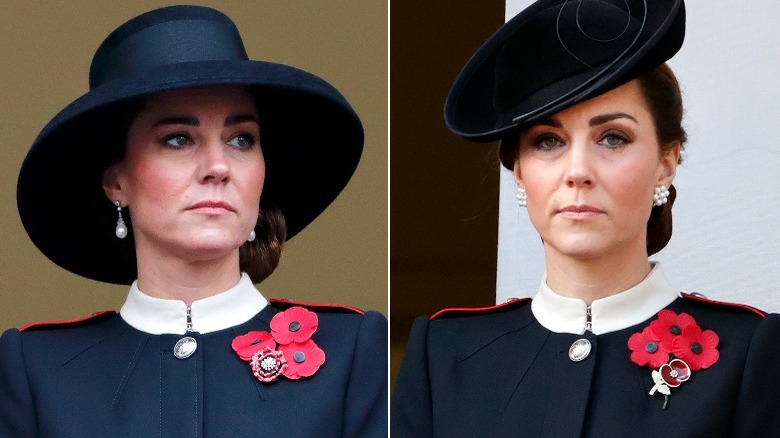 Kate Middleton during Remembrance Sunday in 2021 and 2018