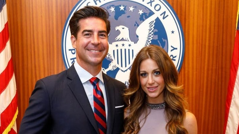 Jesse Watters and Emma DiGiovine smile at an event