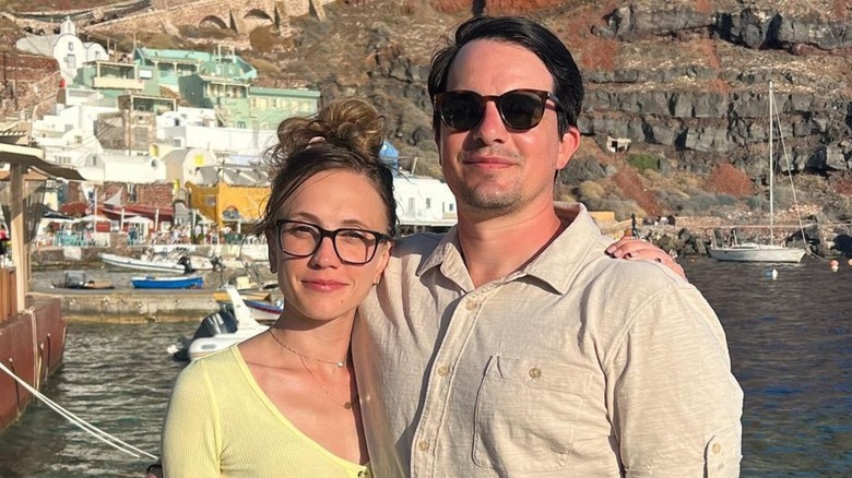 Kat Timpf and Cameron Friscia pose in Greece