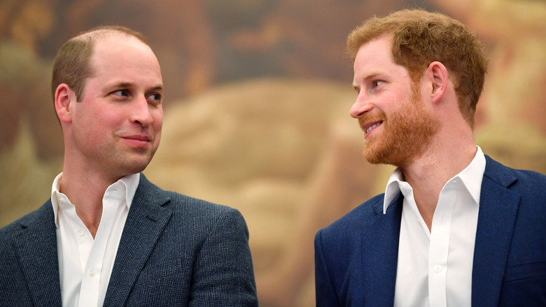 Prince Harry Prince William looking at each other