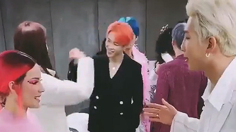 Jimin, Halsey and RM smiling broadly