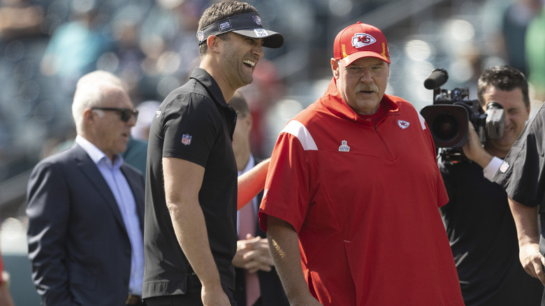 Nick Sirianni and Andy Reid chatting on the field