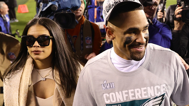 Jalen Hurts and Bryonna Burrows celebrating championship win