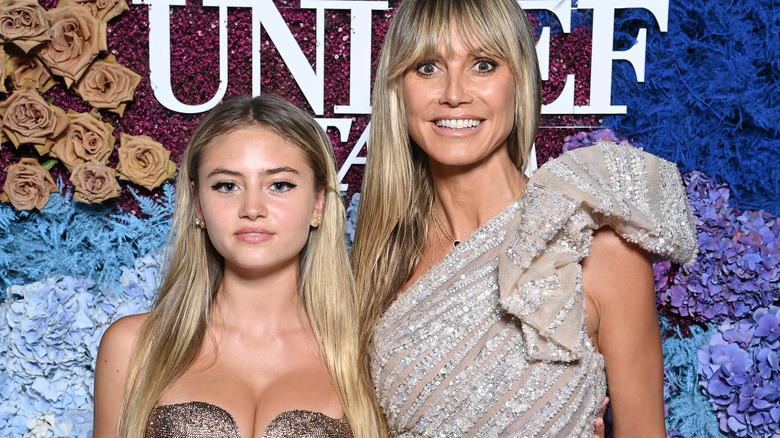 Heidi Klum and Leni Klum posing for the red carpet