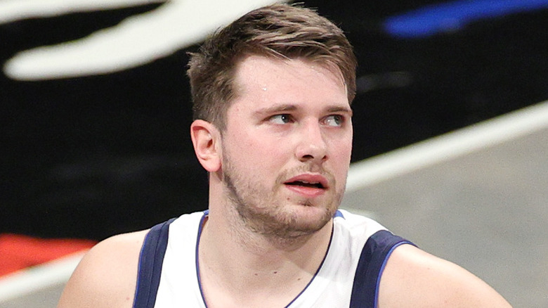 Luka Doncic reacts to a shot