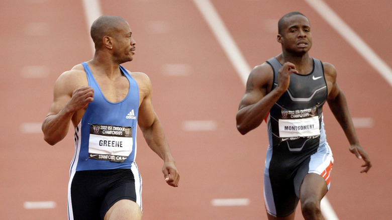 Maurice Greene and Tim Montgomery crossing the finish line