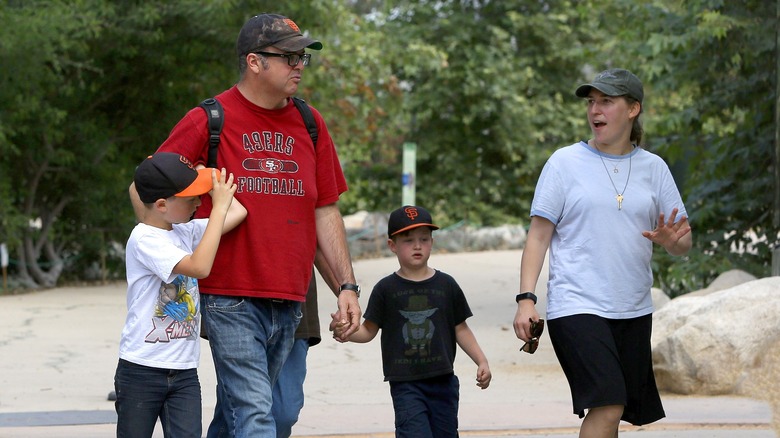 Mayim Bialik hiking with her family