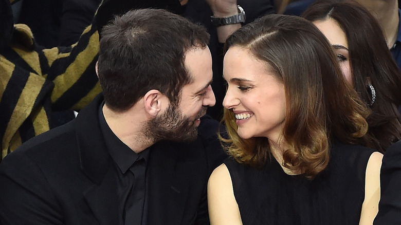 Benjamin Millepied and Natalie Portman smile at each other