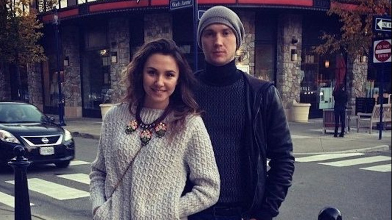 Sergei Bobrovsky posing with wife Olga Dorokova