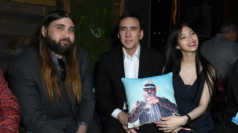 Weston Coppolla Cage, Nicolas Cage and Riko Shibata at the 2022 premiere of Cage's latest film. 