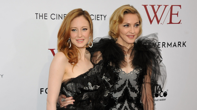 Andrea Riseborough and Madonna, posing together