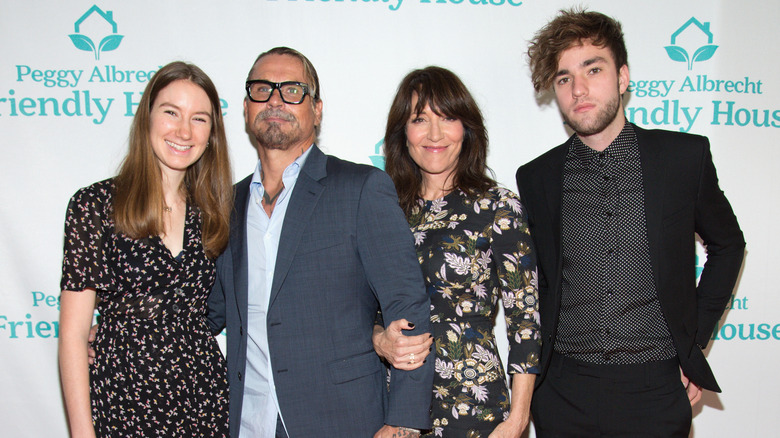 Sarah Grace White, Kurt Sutter, Katey Sagal, and Jackson White posing