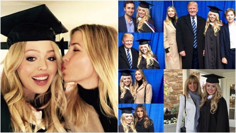 Collage of Tiffany Trump with her family on her 2016 graduation day