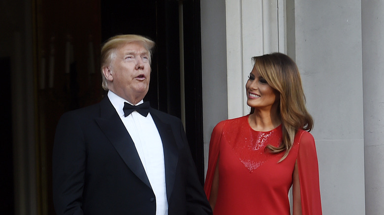 Donald Trump and Melania Trump before dinner at with Prince Charles and Camilla Parker Bowles 2019