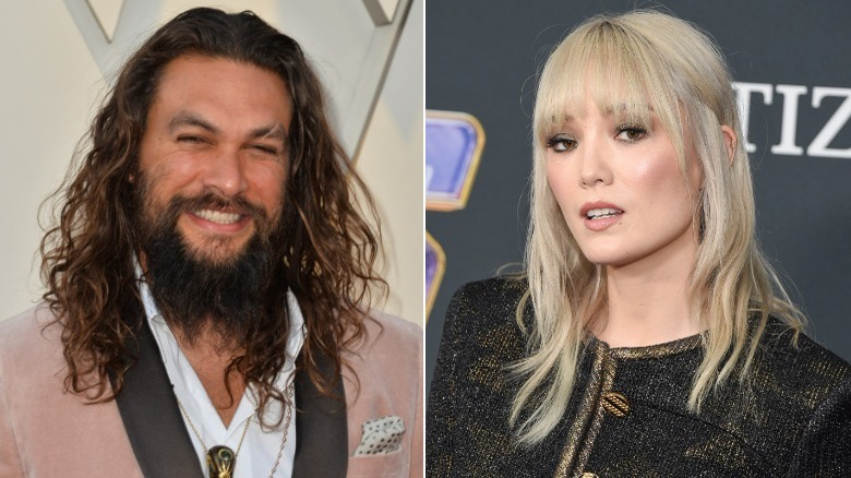 Jason Momoa smiling, Pom Klementieff posing