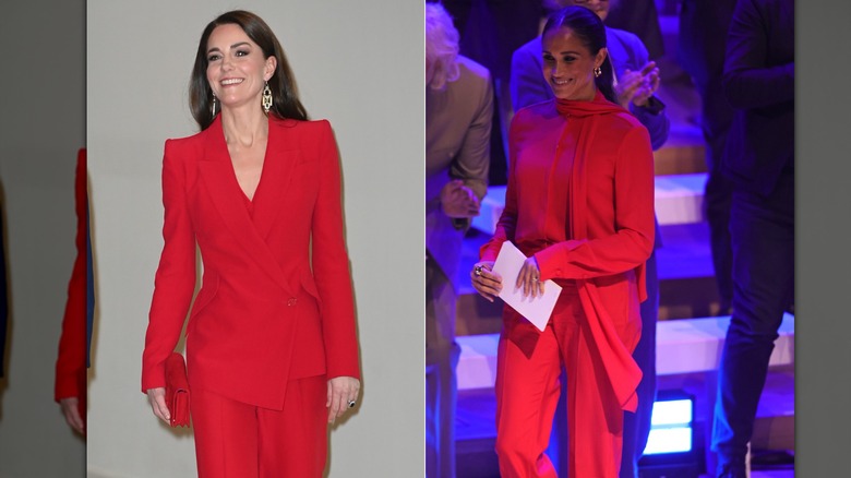 Kate Middleton and Meghan Markle wearing red