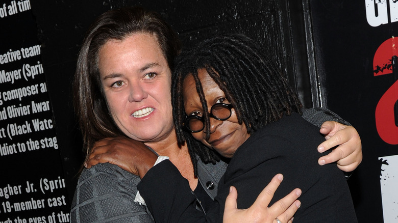 Rosie O'Donnell hugging Whoopi Goldberg