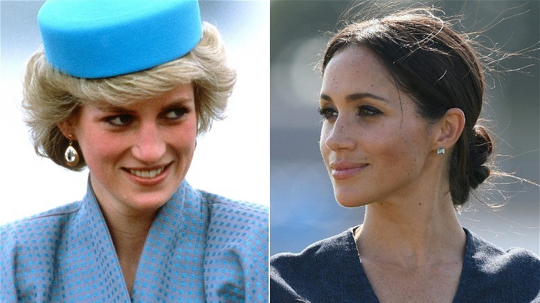 Princess Diana and Meghan Markle smiling collage