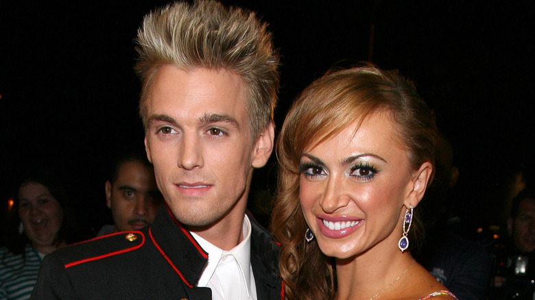 Aaron Carter and his DWTS partner Karina Smirnoff posing