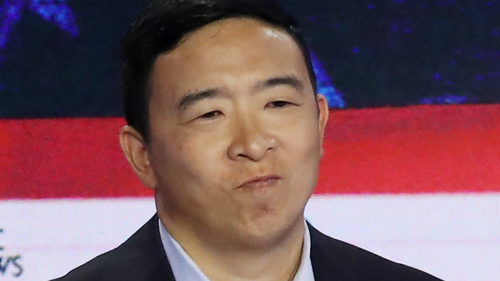 Andrew Yang speaks during debate