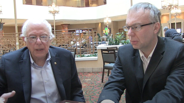 Bernie and Levi Sanders sitting down