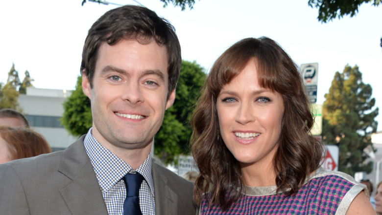 Bill Hader posing with ex-wife Maggie Carey