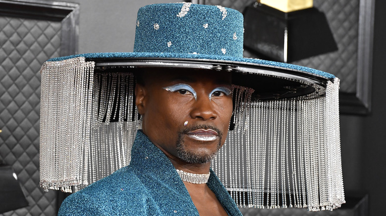 Billy Porter wearing a blinged-out hat