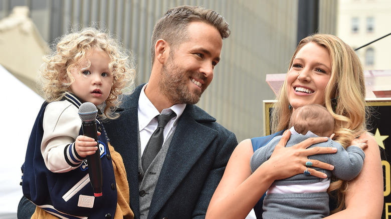 Lively and Reynolds with two daughters