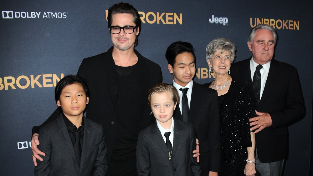 Brad Pitt with children Pax, Shiloh, Maddox and parent Jane Pitt and William Pitt 